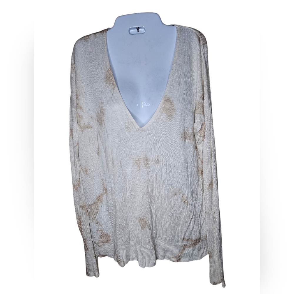 Lulus women's cream tie-dye v-neck long-sleeved sweater size S